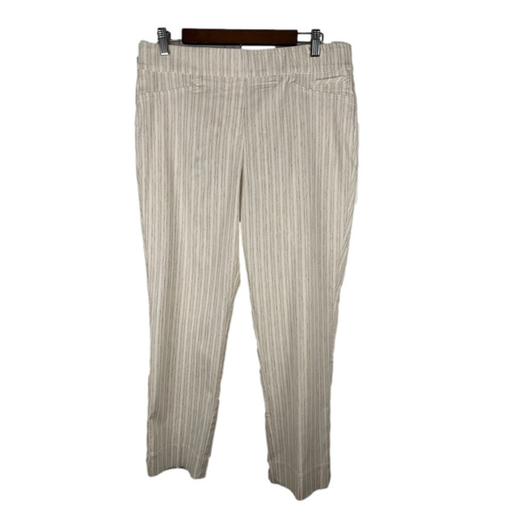 Anne Klein Pants - Anne Klein Womens L Tan White Stripe Straight Leg Trouser Business Office Resort